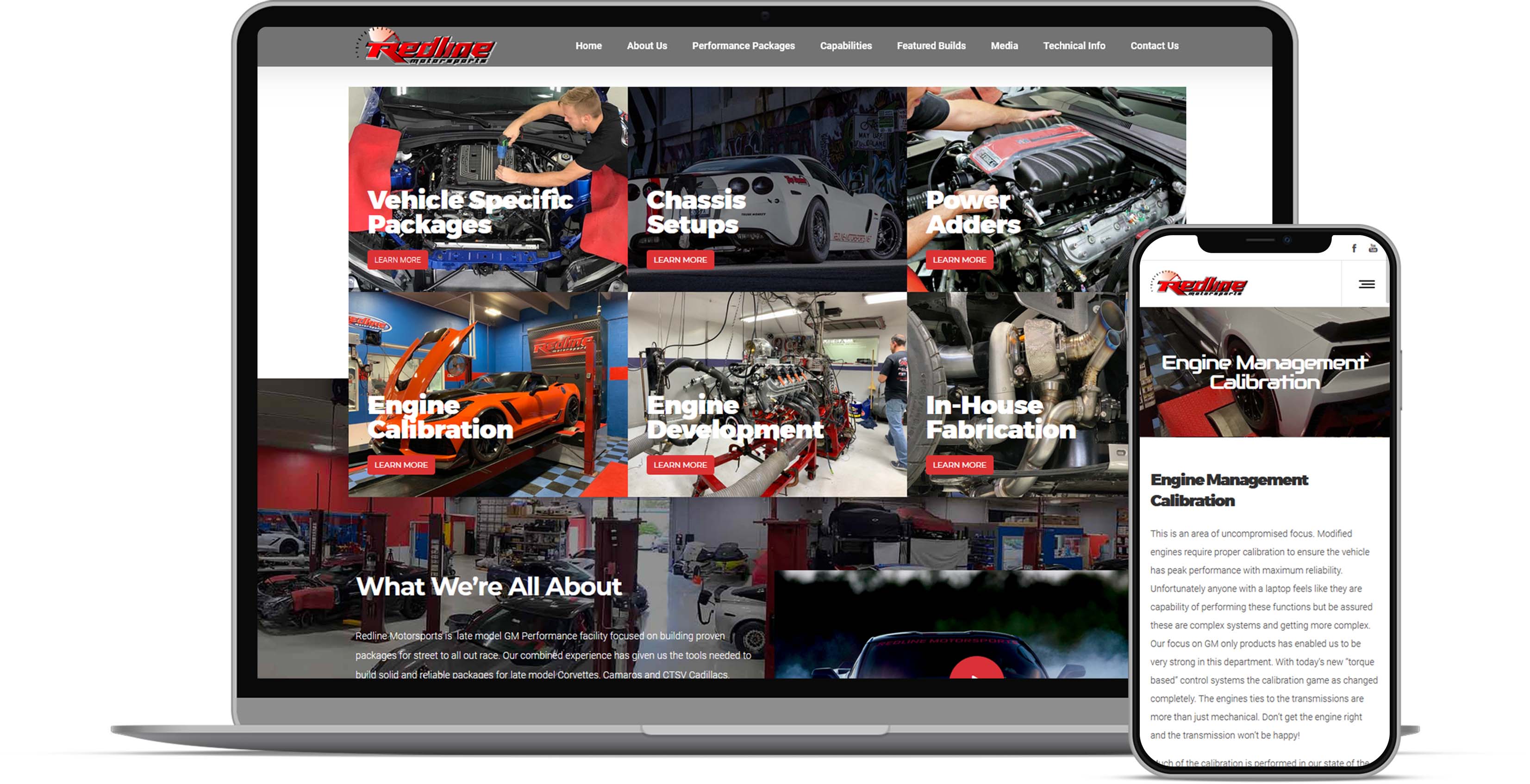 Custom site developed for Redline Motorsports