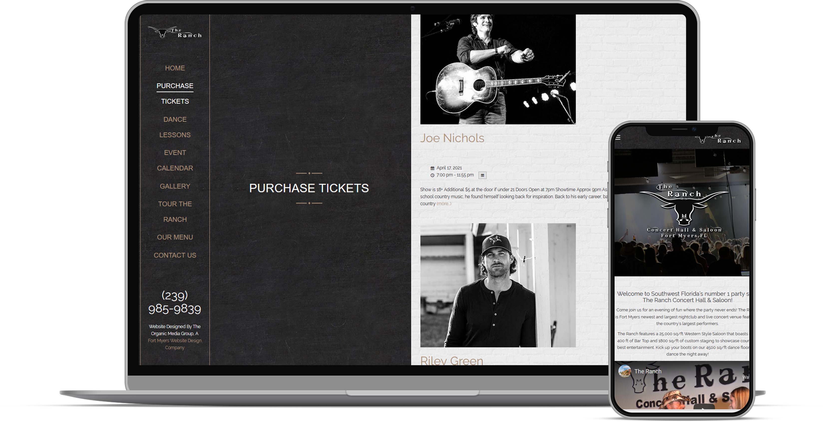 custom website developed for the ranch concert hall